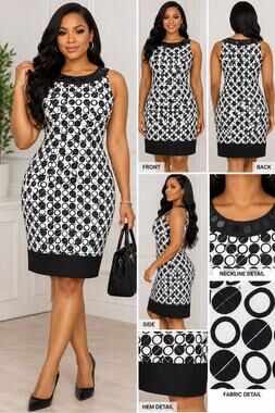 Willow Glenn Petite Dress Womens 12P Black White Geometric Sleeveless Cotton